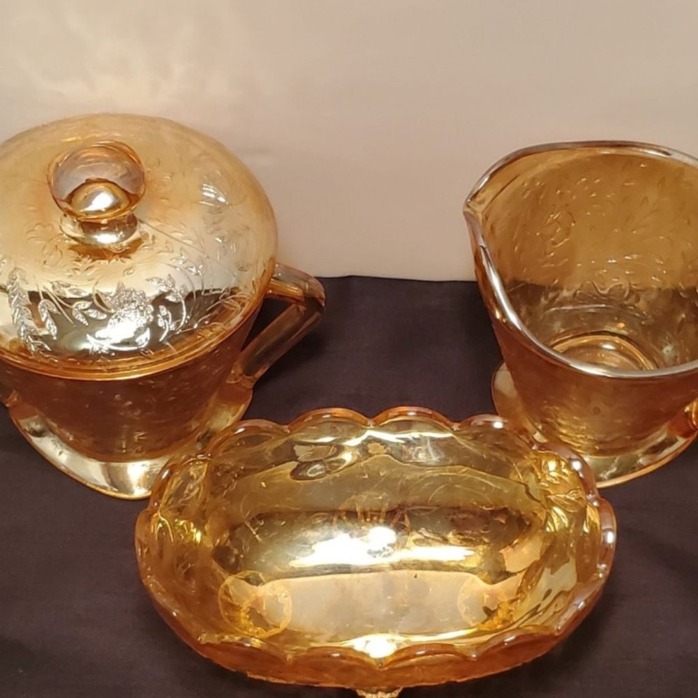 Vintage 4 PC. Luster Cream & Sugar Bowl Lidded & Serving Dish/Bowl Set